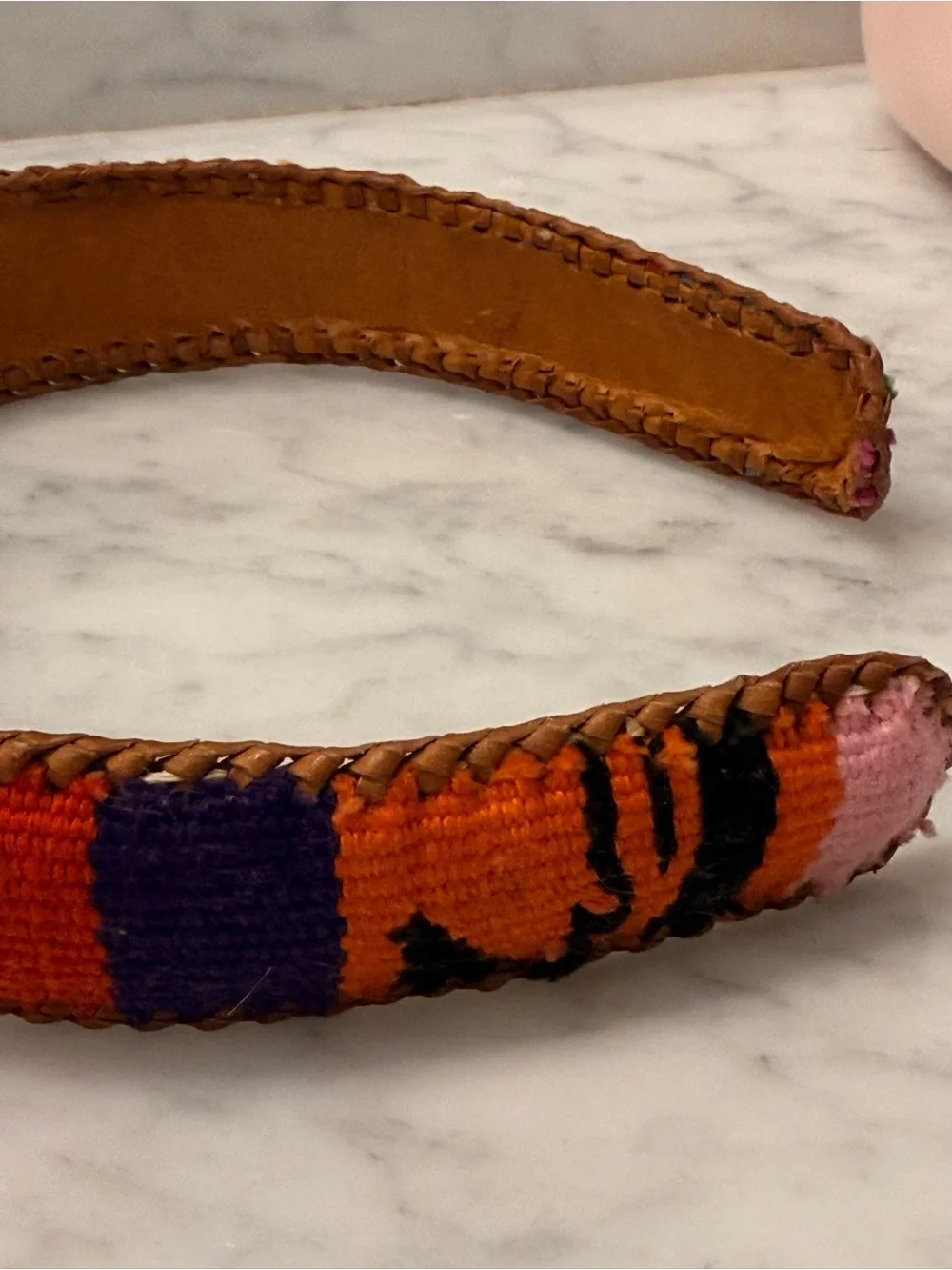 Vintage 90’s Multicolor Leather & Cotton Headband